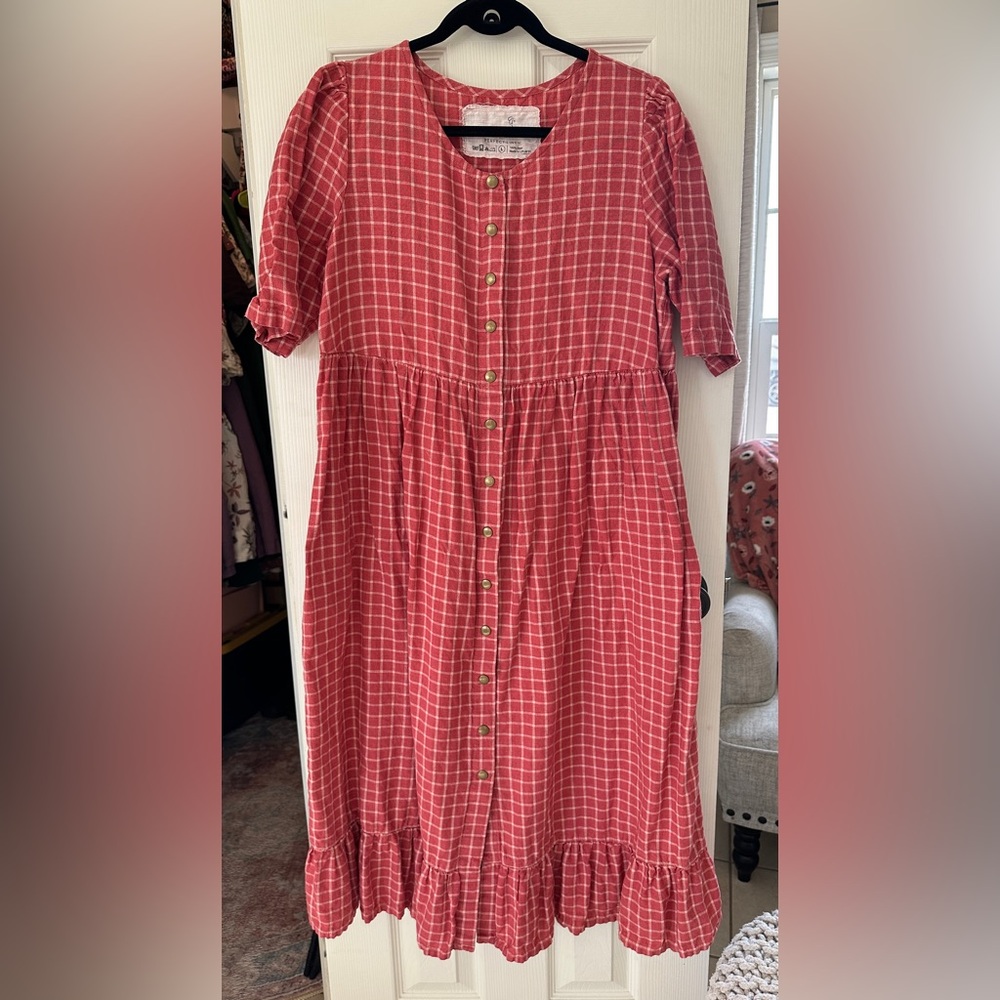 Not Perfect Linen dress in Raspberry Grid